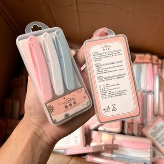 Bộ 3 Dao Tìa Mày Gấp Gọn Kèm Hộp Đựng Bảo Quản An Toàn, Dao Tỉa Chân Mày Lưỡi Dao Thép Không Gỉ