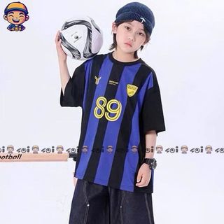 Set áo thể thao kẻ xanh mix quần jean túi hộp cho bé trai Soikid342