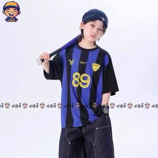 Set áo thể thao kẻ xanh mix quần jean túi hộp cho bé trai Soikid342