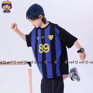 Set áo thể thao kẻ xanh mix quần jean túi hộp cho bé trai Soikid342