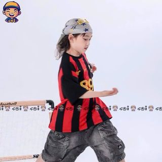 Set áo thể thao kẻ đỏ đen mix quần Jean đen túi hộp cho bé trai Soikid343