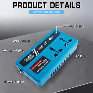 Bộ đế chuyển đổi nguồn 18-21V lên điện 220V,Chân Pin Phổ Thông Makita 4cm,Sạc nhanh điện áp 250W, Inverter chuẩn 220V