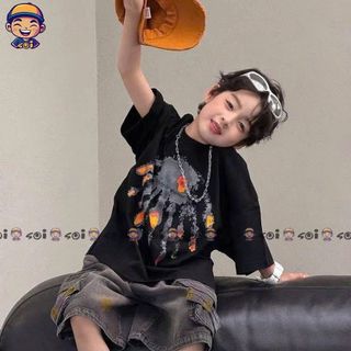 Set áo cotton đen mix quần Jean đen túi hộp cho bé trai Soikid344