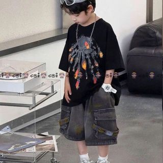 Set áo cotton đen mix quần Jean đen túi hộp cho bé trai Soikid344