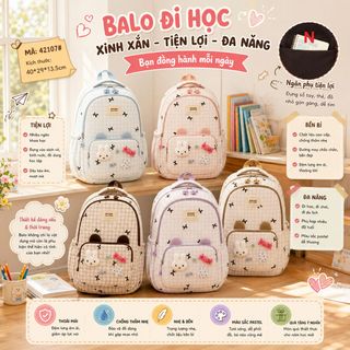 🎒 BALO ĐI HỌC A42107 – DỄ THƯƠNG, NHẸ NHÀNG & TIỆN DỤNG
