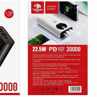 PIN DỰ PHÒNG HIỆU TAHADA T-301 DUNG LƯỢNG 30000mAh Sạc Nhanh 22.5w và 20w PD