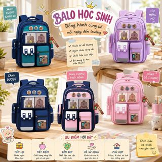 BALO HỌC SINH MEDD CHỐNG GÙ, CHỐNG THẤM - HỌA TIẾT GẤU CUTE, VẢI POLY CAO CẤP WH745 - WINNIE HOUSE