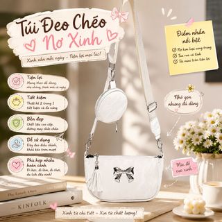 TÚI DA NHUNG GẮN NƠ BẠC – NHỎ NHƯNG SIÊU XINH, TẶNG KÈM VÍ TREO W649 - WINNIE HOUSE