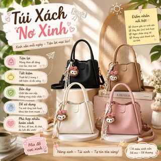 TÚI XÁCH NỮ ĐEO CHÉO DA GẠO THỜI TRANG – ĐÍNH KÈM GẤU SIÊU DỄ THƯƠNG W758 - WINNIE HOUSE