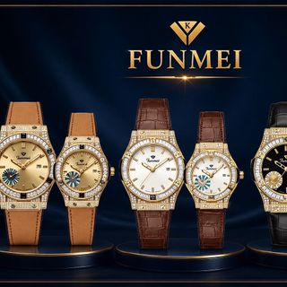 ĐỒNG HỒ NAM NỮ CHÍNH HÃNG FUNMEI F1503 VIỀN ĐÁ VỎ VÀNG FULLBOX