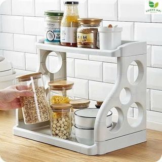 KỆ GIA VỊ BẰNG NHỰA 2 TẦNG KÈM CẮM DAO (T30)