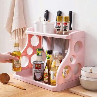 KỆ GIA VỊ BẰNG NHỰA 2 TẦNG KÈM CẮM DAO (T30)
