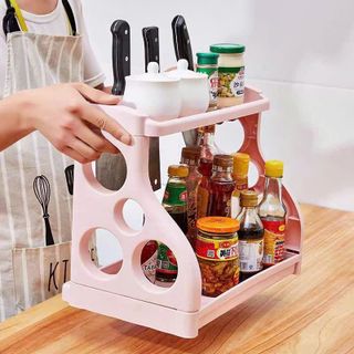 KỆ GIA VỊ BẰNG NHỰA 2 TẦNG KÈM CẮM DAO (T30)