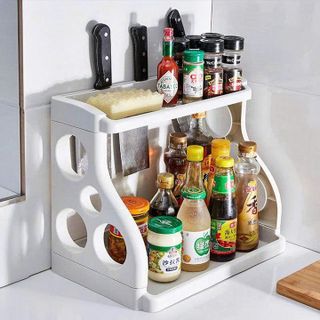 KỆ GIA VỊ BẰNG NHỰA 2 TẦNG KÈM CẮM DAO (T30)
