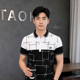 áo polo nam đen phối trắng in - giá sỉ - giá buôn tận xưởng