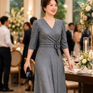 Đầm maxi trung niên dự tiệc sang trọng vải nhũ mịn kết hoa thủ công, kết ngọc trai, bigsize M823