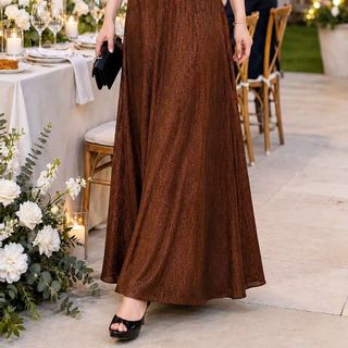 Đầm maxi trung niên dự tiệc sang trọng vải nhũ mịn kết hoa thủ công, kết ngọc trai, bigsize M823