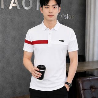 áo trắng nam cổ trụ trắng chạy dây sọc đỏ bao hot nhất hiện nay