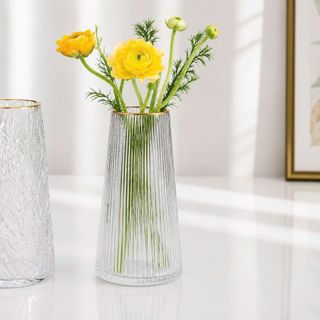 BÌNH CẮM HOA THUỶ TINH 22cm VÂN NỔI VIỀN VÀNG (T30)