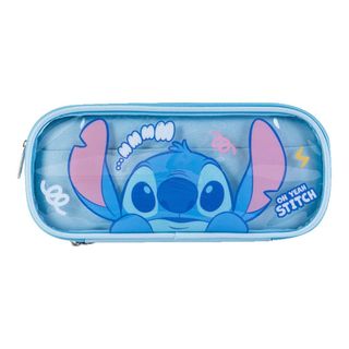 Hộp Bút Disney Stitch Hai Tầng Màu Xanh Cao Cấp - Bóp Đựng Bút A83150-W2 Trong Suốt Đựng Vừa Thước 20cm