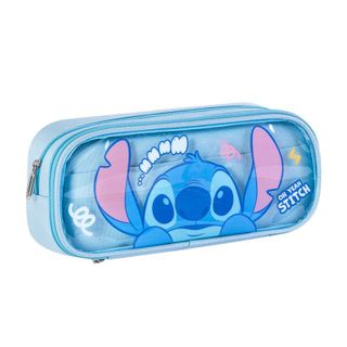 Hộp Bút Disney Stitch Hai Tầng Màu Xanh Cao Cấp - Bóp Đựng Bút A83150-W2 Trong Suốt Đựng Vừa Thước 20cm