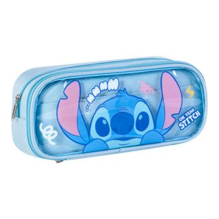 Hộp Bút Disney Stitch Hai Tầng Màu Xanh Cao Cấp - Bóp Đựng Bút A83150-W2 Trong Suốt Đựng Vừa Thước 20cm