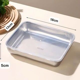 KHAY INOX ĐỰNG THỰC PHẨM CÓ NẮP LOẠI TRUNG 18x13x5cm (T100)