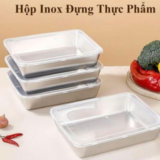 KHAY INOX ĐỰNG THỰC PHẨM CÓ NẮP LOẠI TRUNG 18x13x5cm (T100)