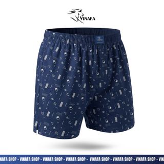 Quần đùi cotton in VINAFA họa tiết , quần đùi nam mặc nhà thấm hút tốt cho nam QD19