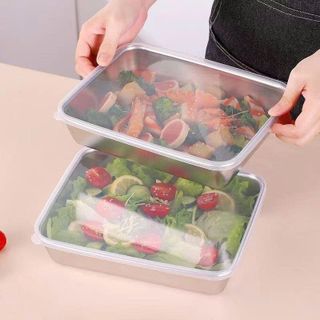 KHAY INOX ĐỰNG THỰC PHẨM CÓ NẮP LOẠI LỚN 22x15x5cm (T100)