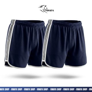 Quần đùi lưới nam VINAFA mặc nhà form thoải mái, Quần đùi cotton trơn mặc ngủ QĐ12