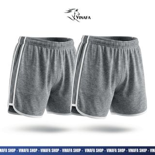 Quần đùi lưới nam VINAFA mặc nhà form thoải mái, Quần đùi cotton trơn mặc ngủ QĐ12