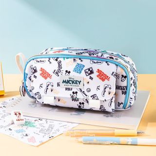 Hộp Bút Disney Mickey Màu Xanh Họa Tiết Comic - Bóp Đựng Bút Học Sinh Nhiều Ngăn Có Quai Cầm Tiện Lợi