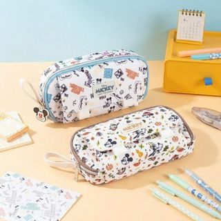 Hộp Bút Disney Mickey Màu Xanh Họa Tiết Comic - Bóp Đựng Bút Học Sinh Nhiều Ngăn Có Quai Cầm Tiện Lợi