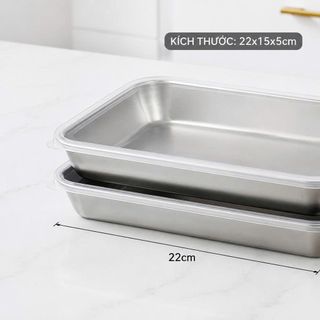KHAY INOX ĐỰNG THỰC PHẨM CÓ NẮP LOẠI LỚN 22x15x5cm (T100)