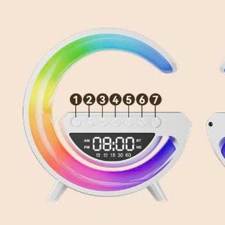 Loa Bluetooth mini, model: BT-3401, kết hợp sạc không dây, hiển thị đồng hồ, ánh sáng LED