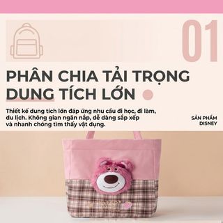 Túi xách thời trang Disney Gấu Lotso B22209-T3 Túi Tote Vải Canvas Phối Sọc Caro Đựng Đồ Đa Năng Cho Nữ