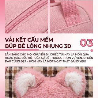 Túi xách thời trang Disney Gấu Lotso B22209-T3 Túi Tote Vải Canvas Phối Sọc Caro Đựng Đồ Đa Năng Cho Nữ