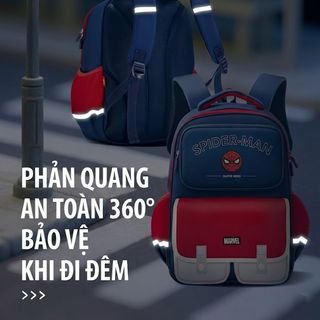 Balo Học Sinh Cấp 1 Cấp 2 Marvel Spider-Man Cao Cấp - Balo Chống Gù Lưới Tổ Ong 3D Chống Thấm Nước Phản Quang An Toàn