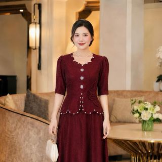 Đầm maxi dự tiệc sang trọng vải thun nhũ mịn, dáng chữ A che khuyết điểm bigsize M386