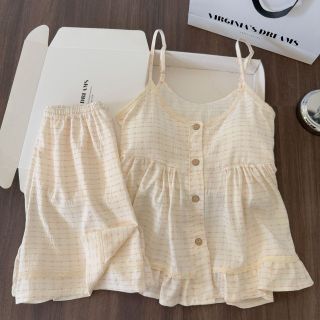 🌸 BỘ ĐỒ MẶC NHÀ HAI DÂY HOẠ TIẾT NƠ XINH XẮN 🌸
