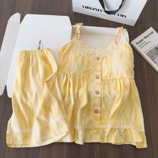 🌸 BỘ ĐỒ MẶC NHÀ HAI DÂY HOẠ TIẾT NƠ XINH XẮN 🌸