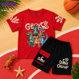 Bộ Group Dino Cotton 100% Tay ngắn, quần short size Nhí dành cho bé trai- Y6044