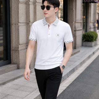 áo trắng thêu h cổ bo dệt cao cấp