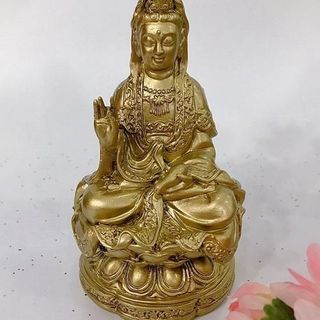 Tượng Ngài Quan Thế Âm Tự Tại Cao 13cm Sơn Nhũ Vàng Chất Liệu Bột Đá Nhựa Poly Cao Cấp Sản Phẩm Văn Hóa Phật Giáo