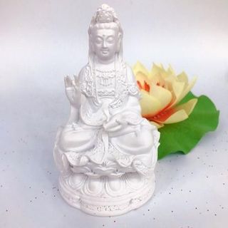 Tượng Ngài Quan Thế Âm Tự Tại Cao 13cm Sơn Nhũ Vàng Chất Liệu Bột Đá Nhựa Poly Cao Cấp Sản Phẩm Văn Hóa Phật Giáo