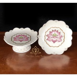 Bộ Thờ Cúng Dĩa 1618 Họa Tiết Hoa Sen Tím Bằng Sứ Cao Cấp - Phật Giáo Tường Thuận