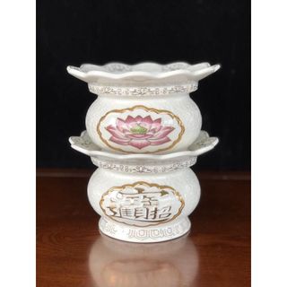 Bộ Thờ Cúng Lư Hứng Tàn Nhang 1618 Họa Tiết Hoa Sen Tím Phối Chữ Bằng Sứ Cao Cấp - Phật Giáo Tường Thuận