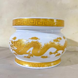 Lư hương sứ trắng hoa văn rồng vàng cao cấp cao 12cm đường kính 15,5cm nặng 1,4 kg