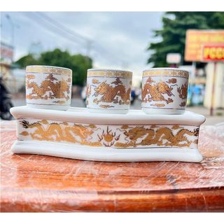 Chum nước, áng nước thờ sứ trắng hình rồng cao cấp 2 loại: bộ 3 ly cong và bộ 5 ly cong